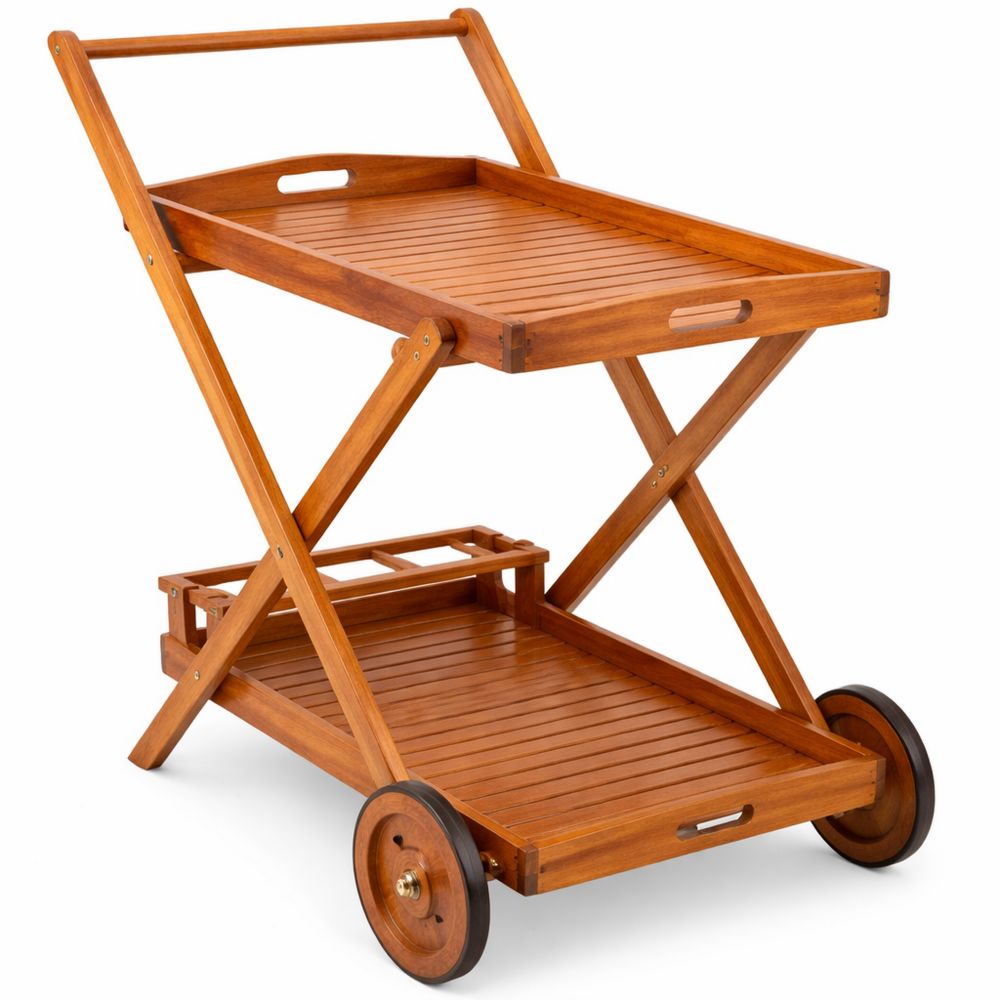 Holz Servierwagen mit Flaschenhaltern für Garten und Terrasse