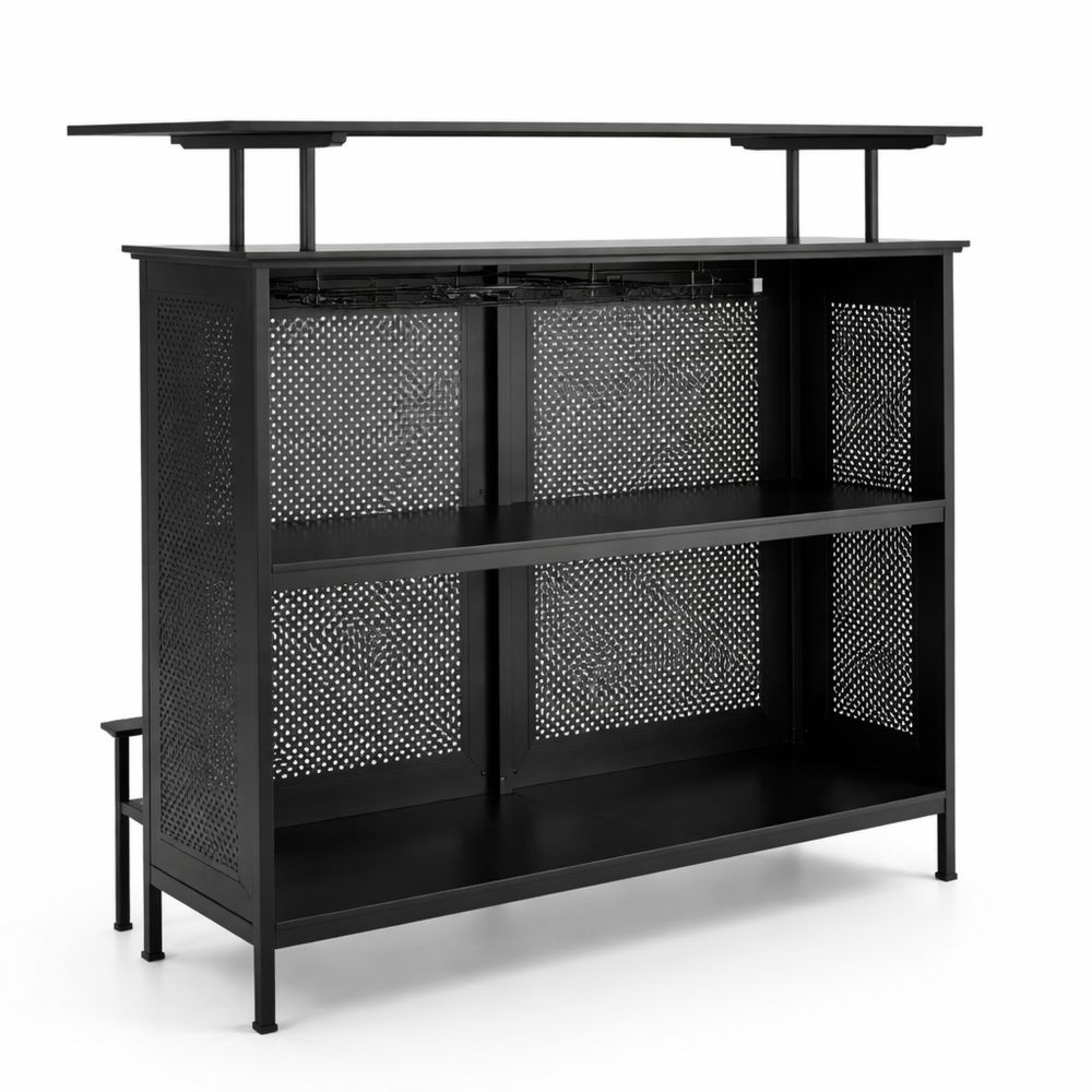 Moderner Bartisch mit Stauraum und Fußstütze, rechteckig, schwarz