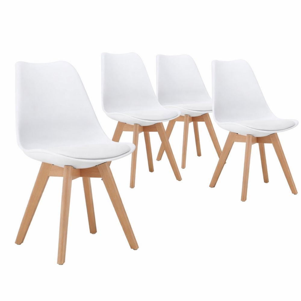 Esszimmerstuhl mit Polster und Massivholzbeinen, 4er-Set, Weiß