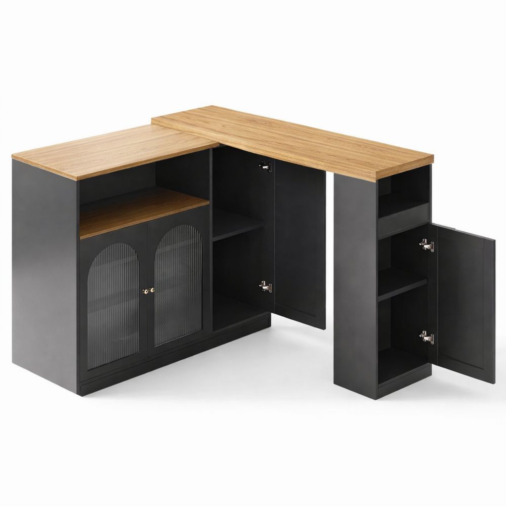 Drehbarer Bartisch mit LED-Licht und Glas-Schranktür