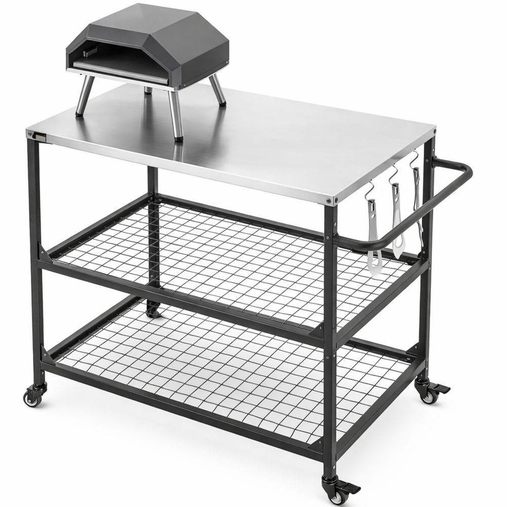 Mobiler Grilltisch mit Seitenablage und Rollen für Garten und Picknick