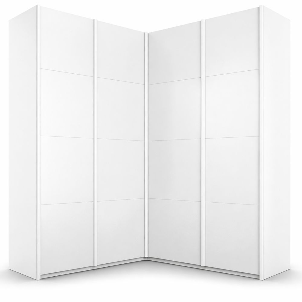 Großer Eckschrank mit Schwebetüren, Hochglanz Weiß, inklusive Stauraum