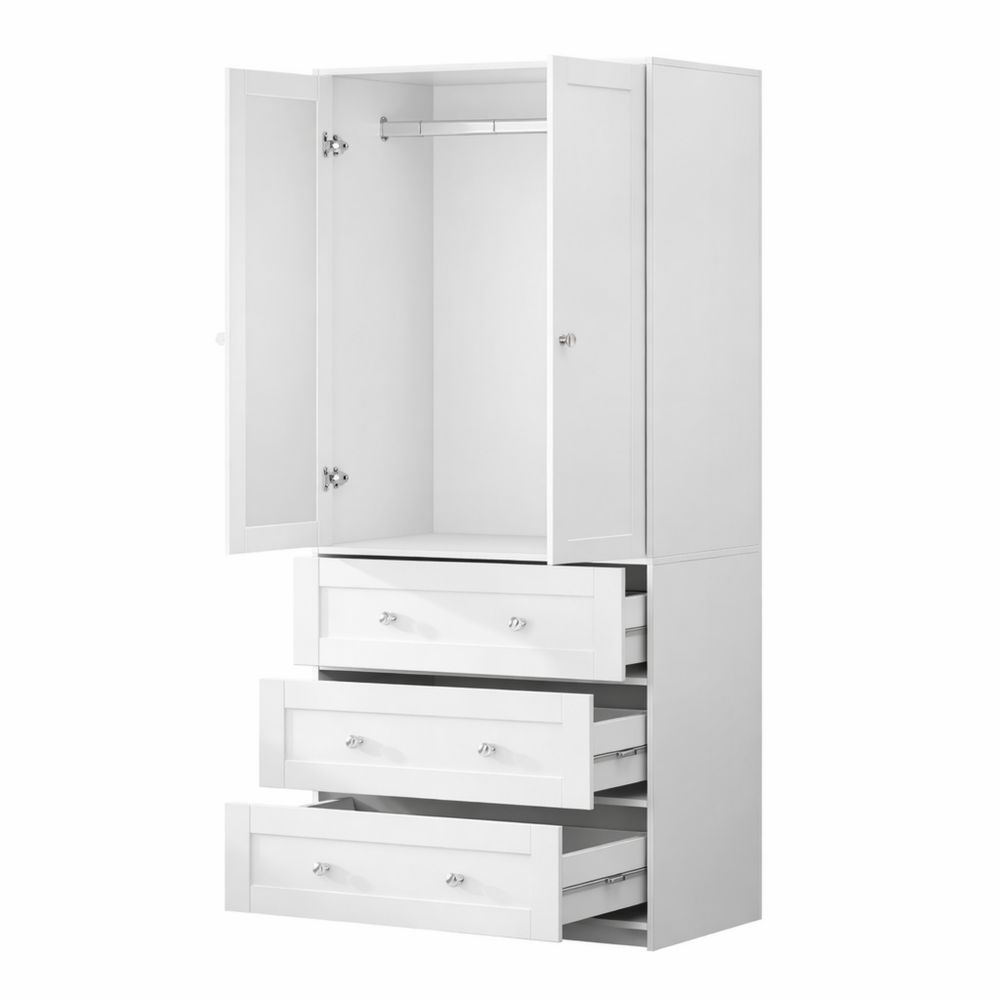 Eleganter Schwebetürenschrank mit Stauraum und Schubladen für Schlafzimmer, Weiß, 80x180x48 cm