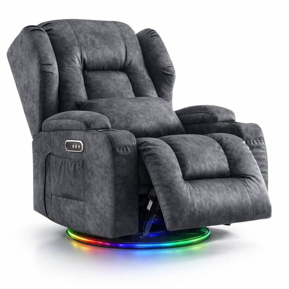 Elektrisch Verstellbarer Relaxsessel mit Massagefunktion und Heizoption, Drehbarer Fernsehsessel mit USB und LED