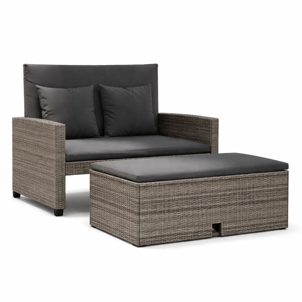 Kompaktes Rattan-Sofa mit Stauraum und Schlaffunktion für Balkon