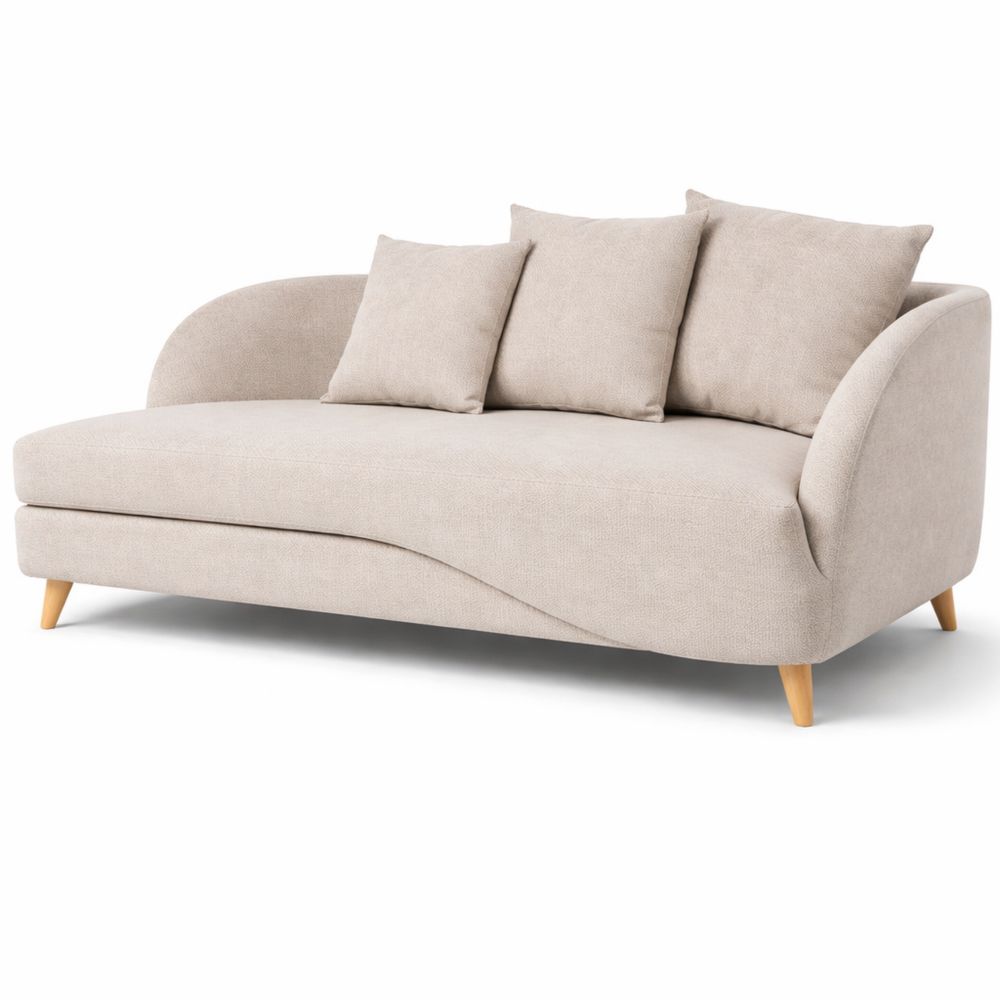 Moderne Chaiselongue in Leinenoptik mit Stauraum und Kissen, rechts