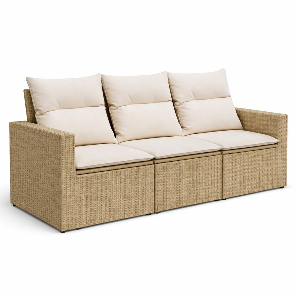 3-teilige Garten-Sitzgruppe mit Kissen, Outdoor-Lounge-Set aus Poly-Rattan für Terrasse