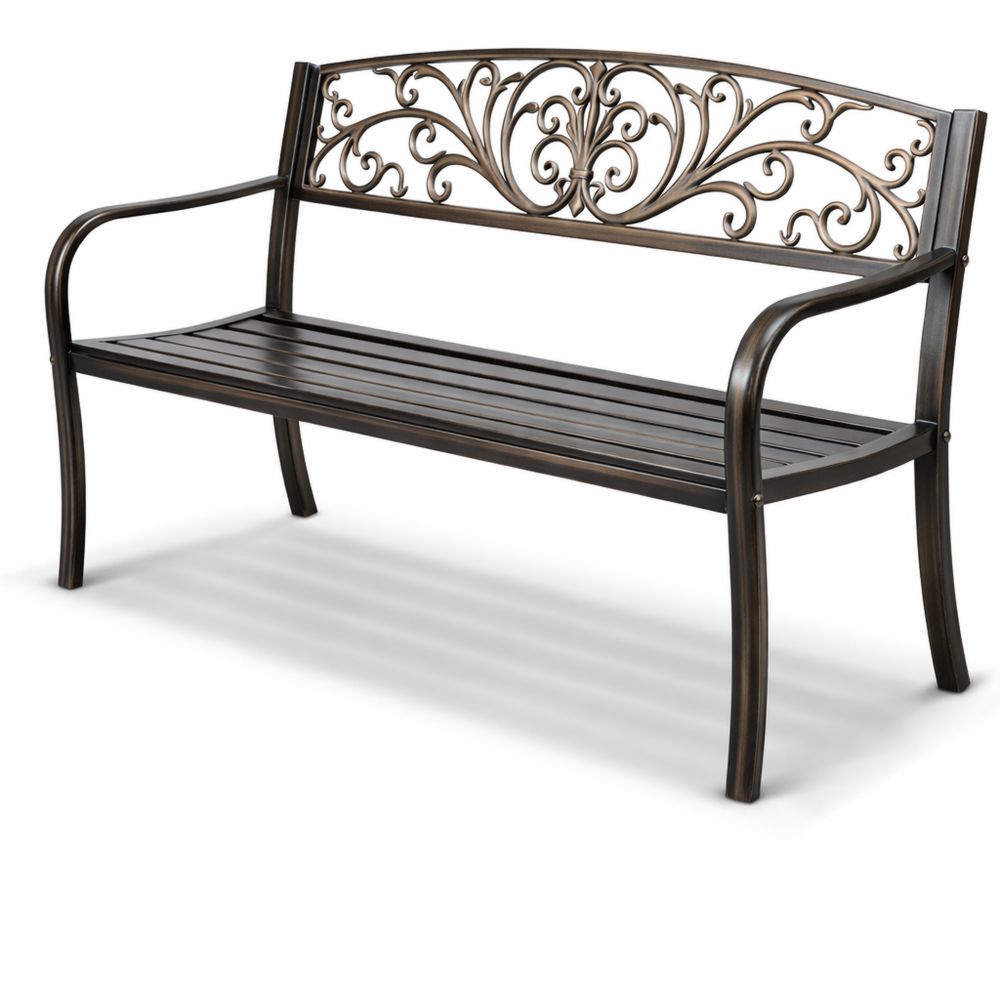 Metall Sitzbank für 2-3 Personen, Antike Outdoor Gartenbank mit Rücken- und Armlehnen, Tragkraft 280kg