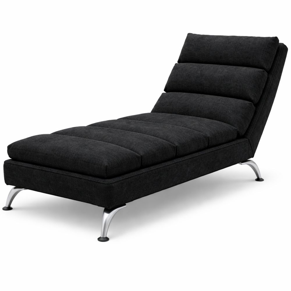 Liegesessel mit Kissen und Metallbeinen, Relaxliege für Wohnzimmer, Stoff in Schwarz