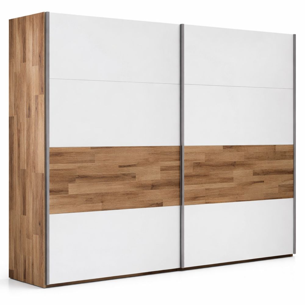 Schwebetürenschrank 2-türig, Weiß Matt/Stabeiche, 270 cm