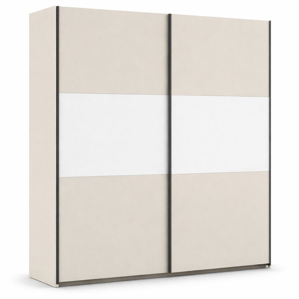 Schwebetürenschrank mit Stauraum, 2-türig, Beige-Weiß, 218x210x59cm