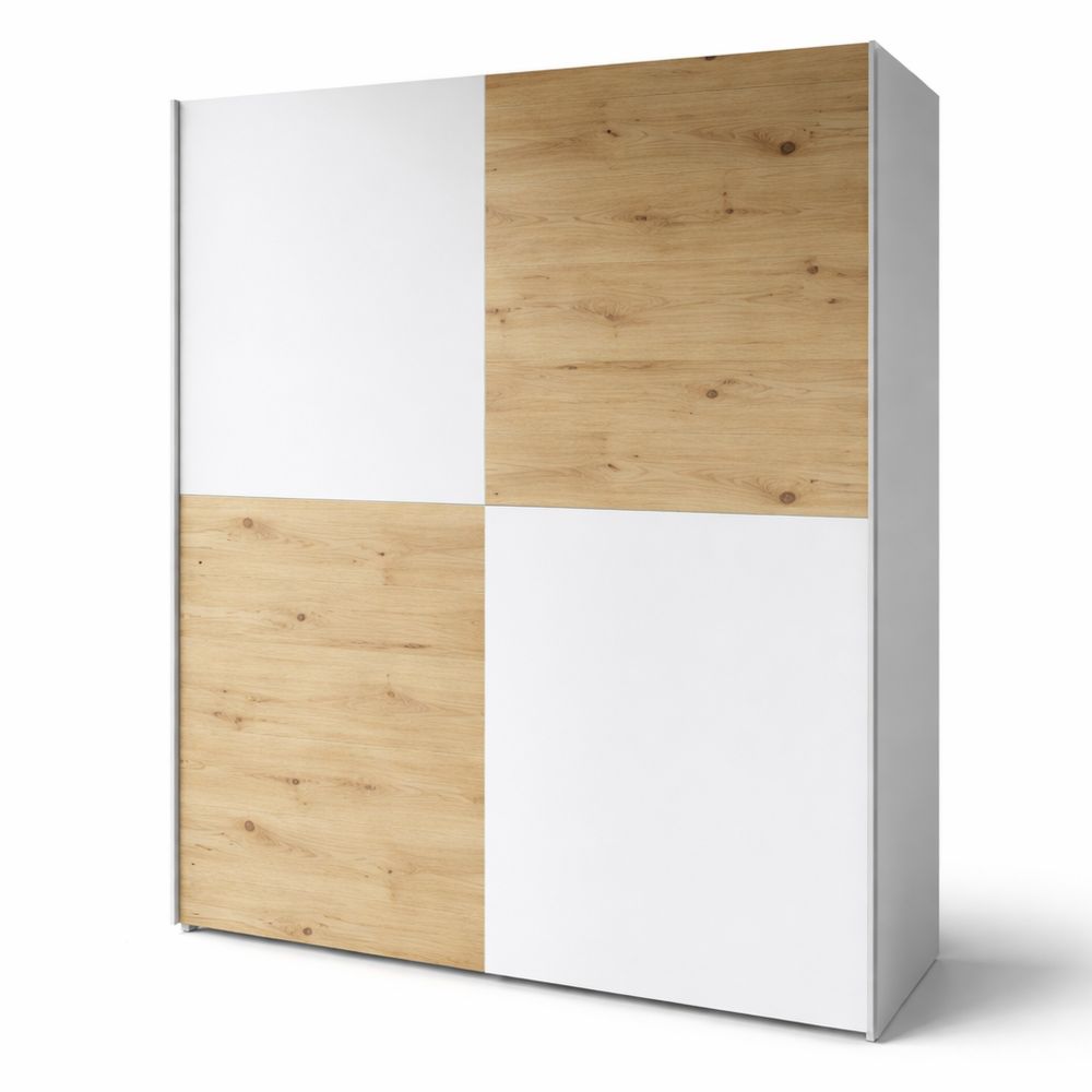 Minimalistischer Schwebetürenschrank mit Zwei Türen, Eiche/Weiß, 150 cm