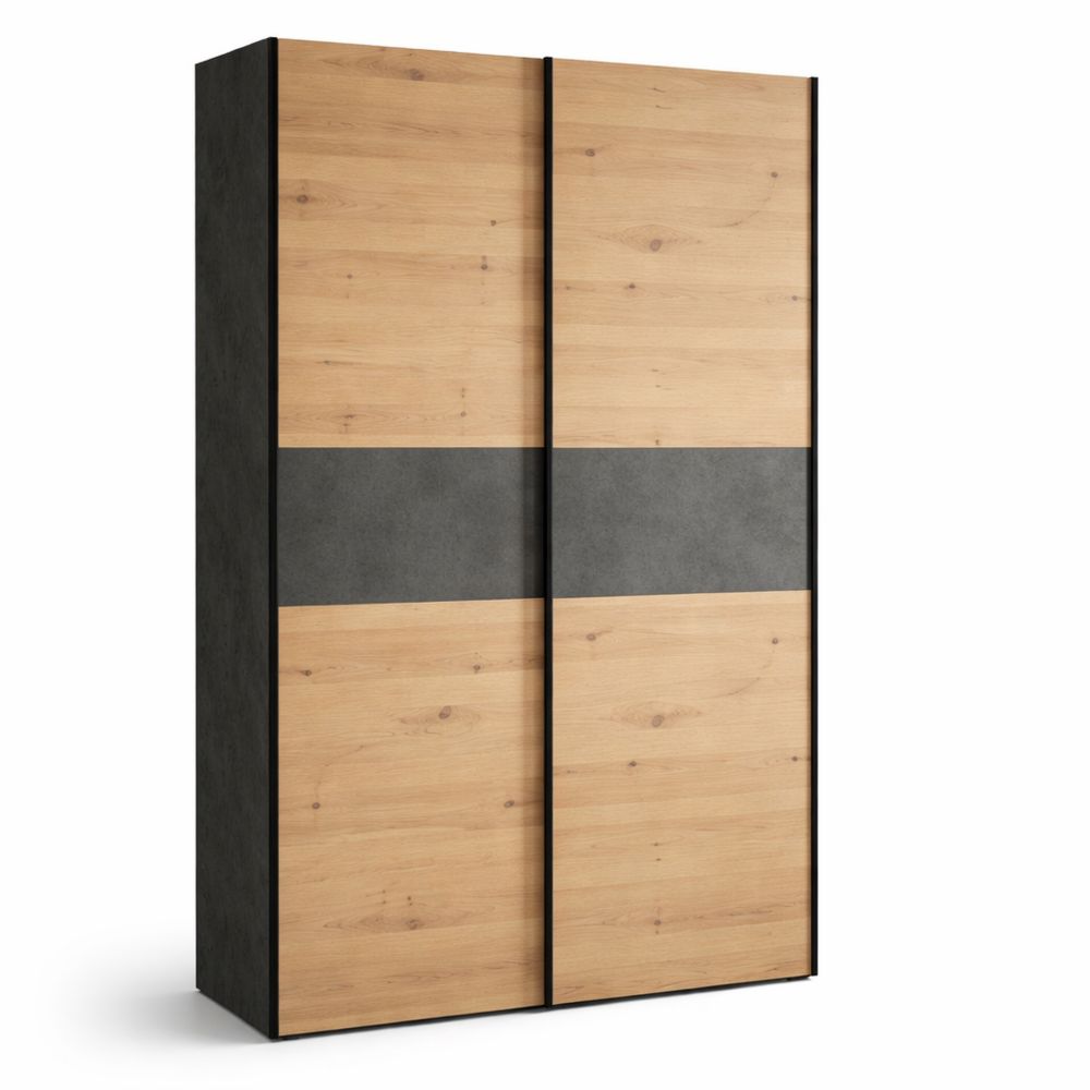 Kleiderschrank mit Schwebetüren, Eiche Dekor, Betonoptik, 120x190,5x61,2 cm