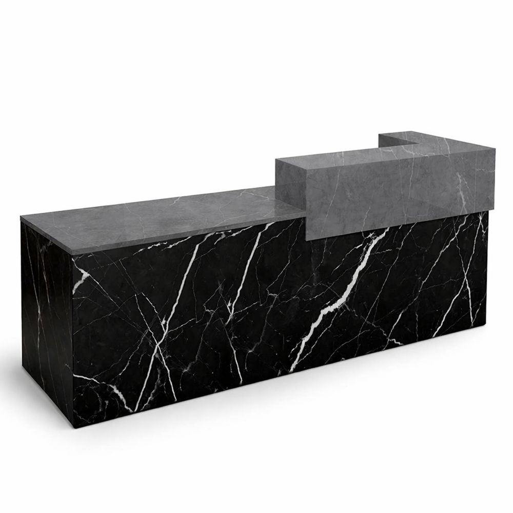 Moderne Empfangstheke mit Schubladen und Regalen, ideal für Büro und Geschäft