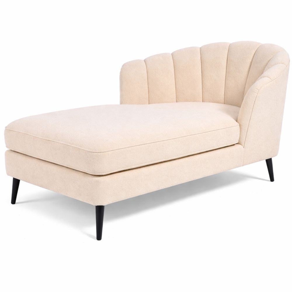 Moderne Chaiselongue in Bouclé beige mit schwarzen Metallbeinen