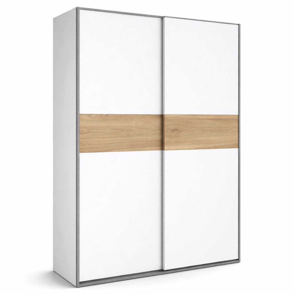 Moderner 2-türiger Kleiderschrank, Schwebetüren, Weiß und Sonoma Eiche, 150cm x 190,5cm x 61cm