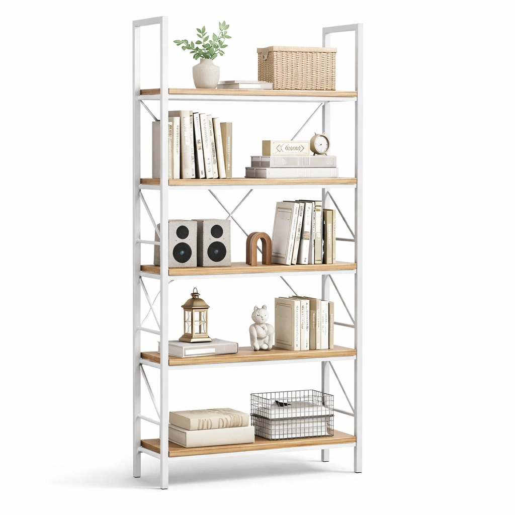 Estanteria industrial de metal y madera color blanco moderno-ferlnova