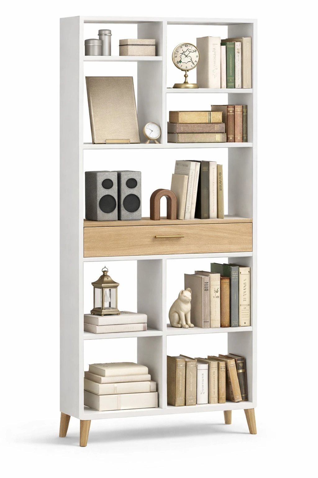 Estanteria alta con cajon color blanco moderno multifuncional-ferlnova