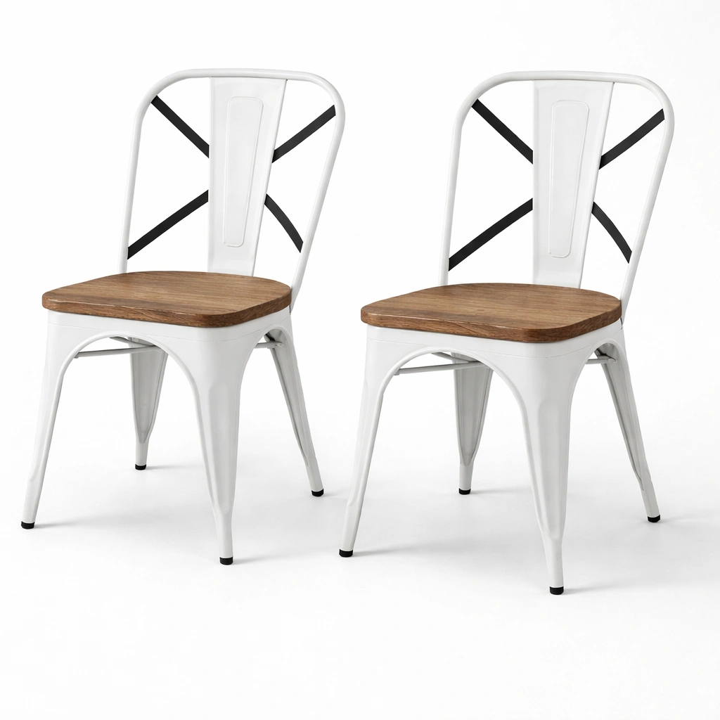 Silla industrial metal y madera set de 2-ferlnova