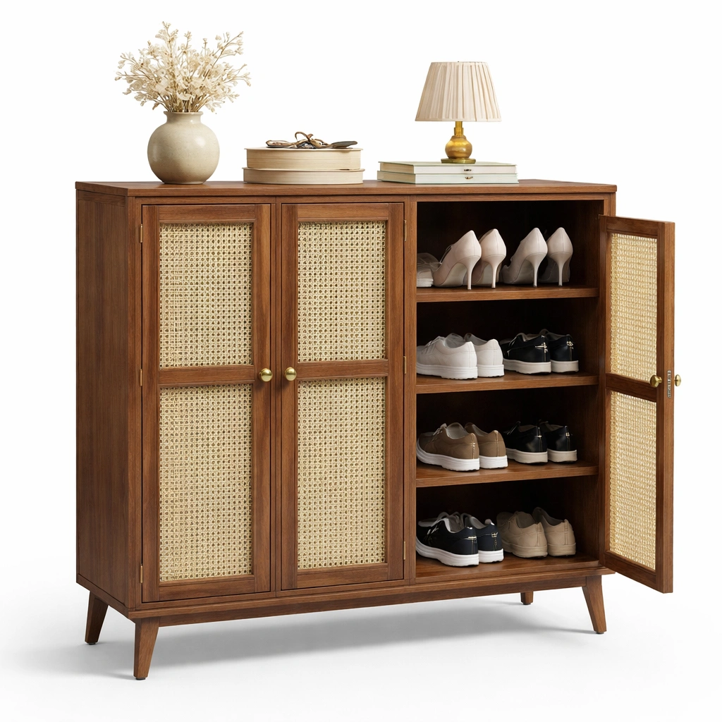 Mueble zapatero clasico con panel rattan set 1 unidad-ferlnova