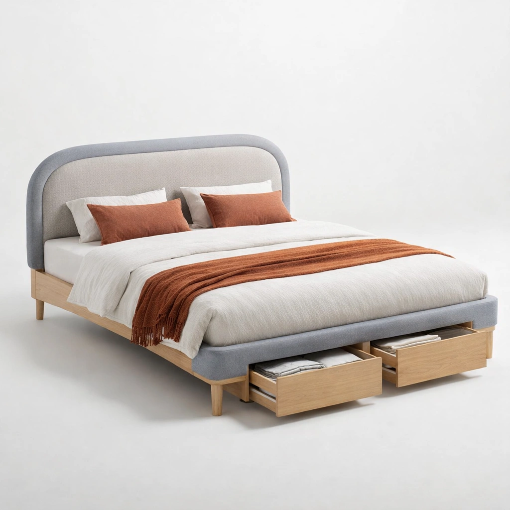 Letto moderno grigio con LED e cassetti contenitori-iravor