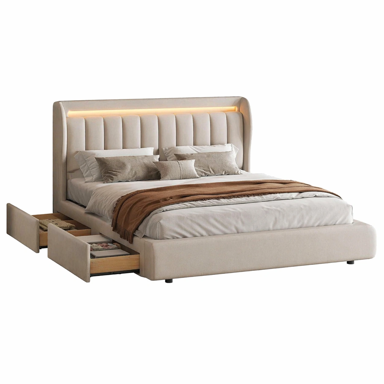 Letto in rattan naturale con cassetti contenitori-iravor