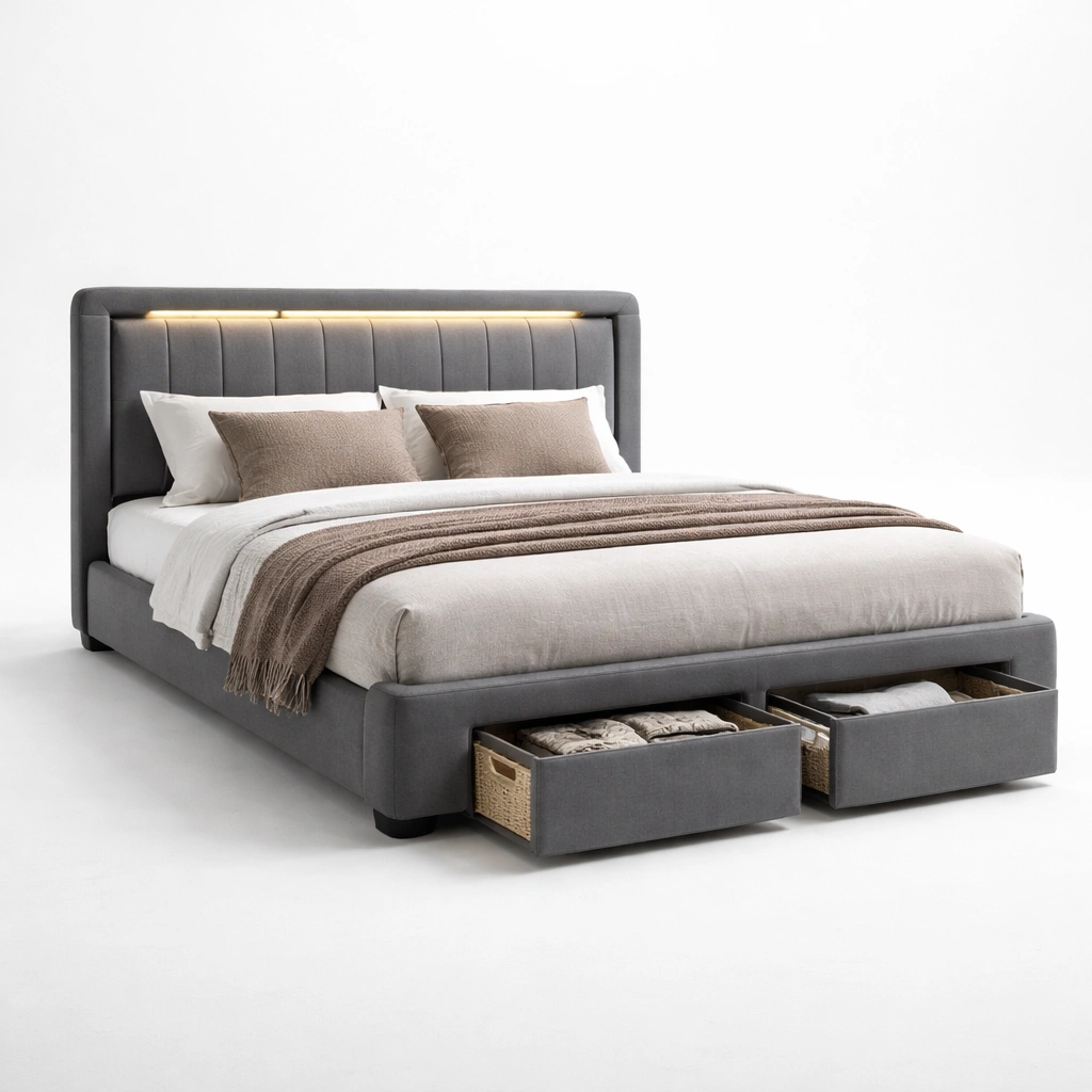 Letto contenitore moderno grigio scuro con LED-iravor