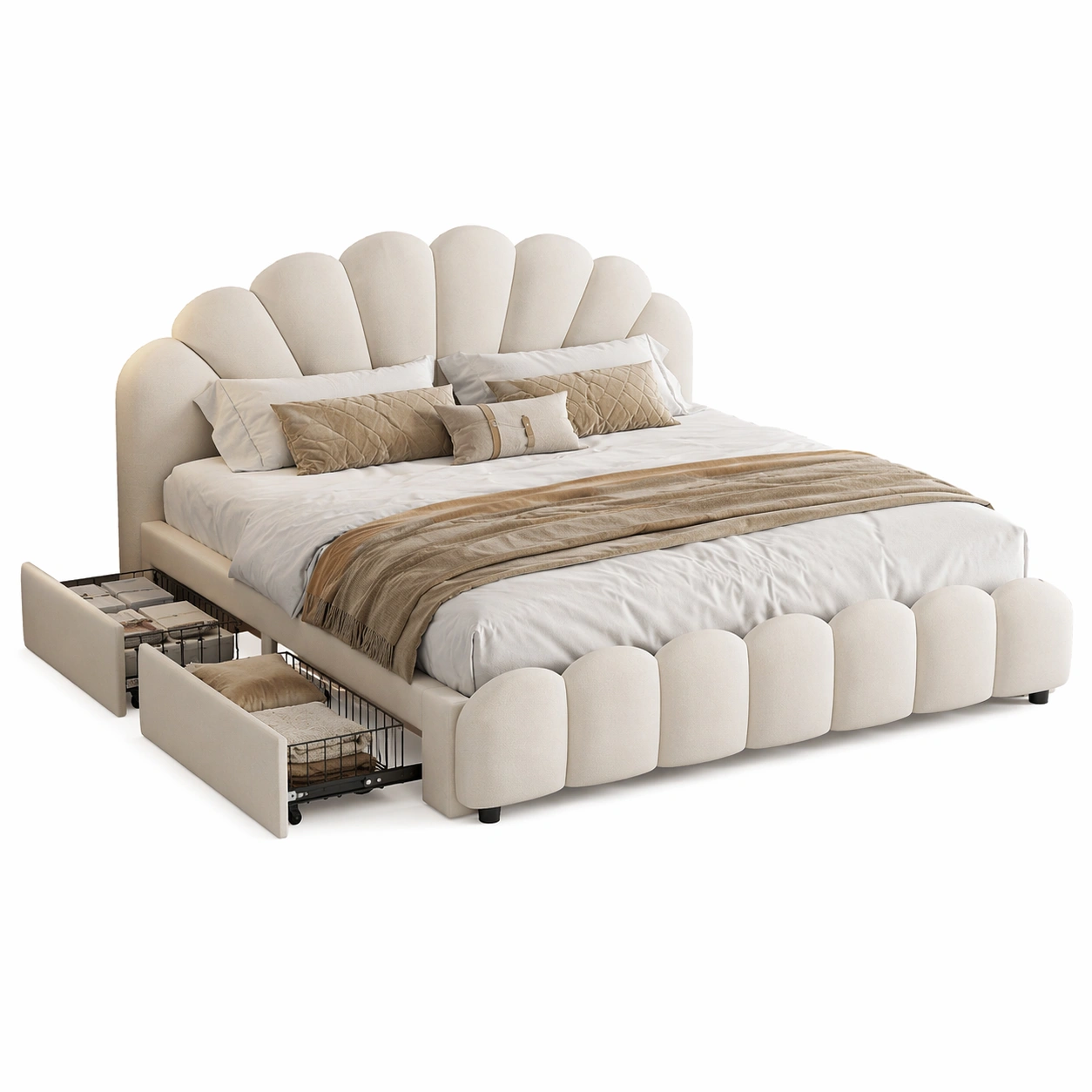 Letto imbottito verde chiaro con cassetti laterali-iravor