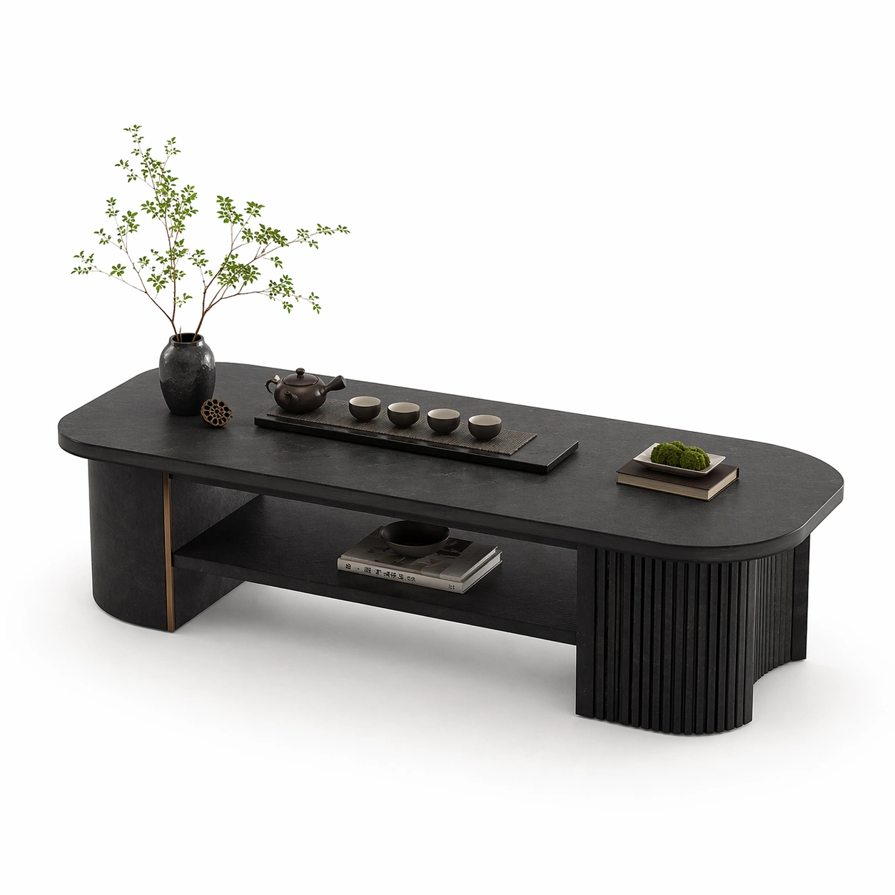 Tavolino da salotto rotondo beige con piano in marmo e vano contenitore-iravor