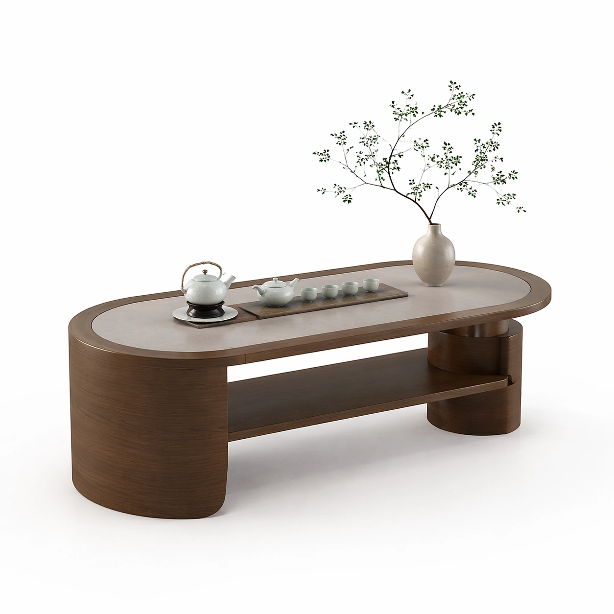 Tavolino da salotto rotondo marrone stile minimal con gambe in legno-iravor