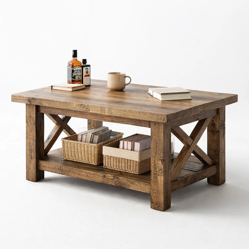 Tavolino da salotto rotondo naturale in rattan con ripiano doppio-iravor