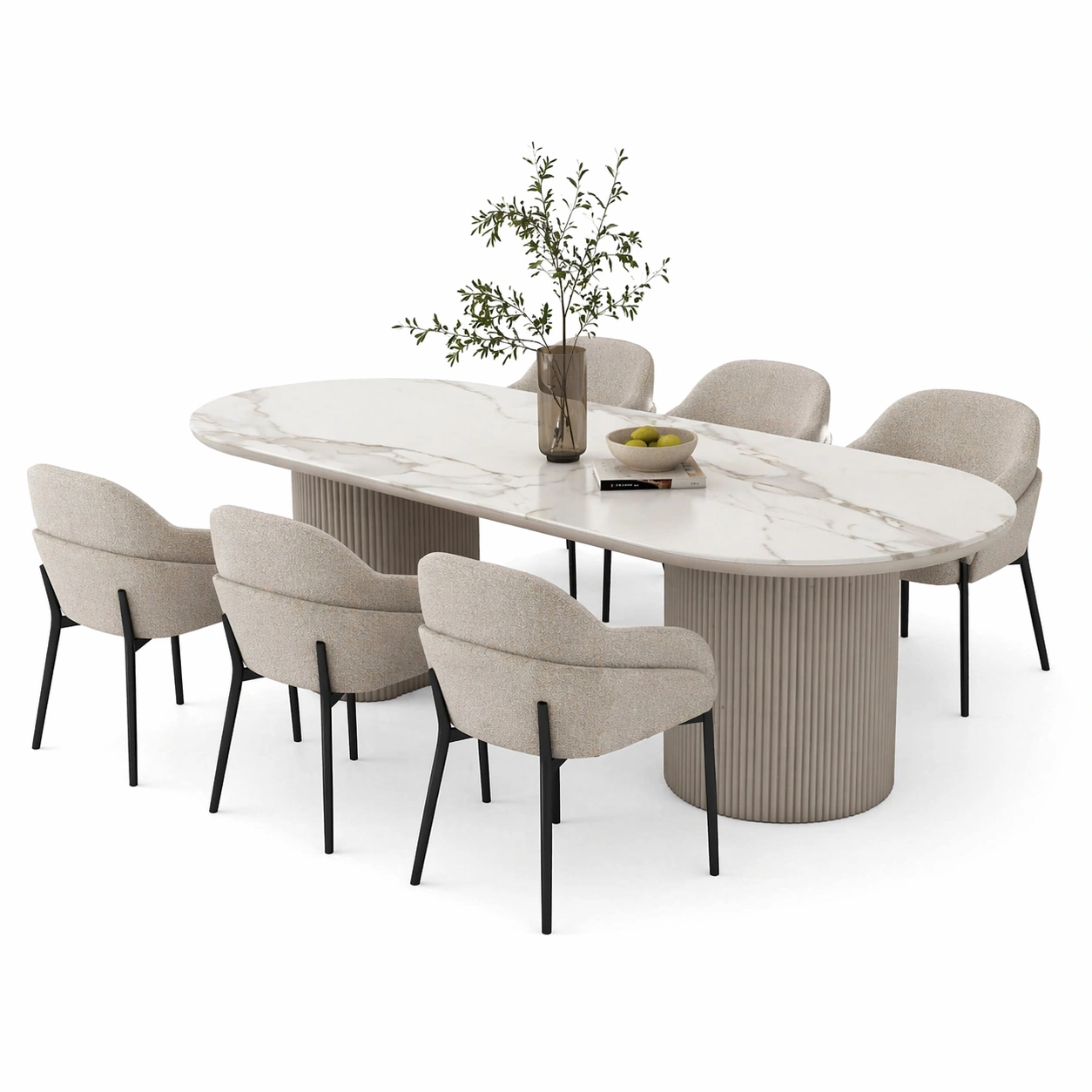 Tavolo da pranzo ovale beige con base centrale decorativa-iravor