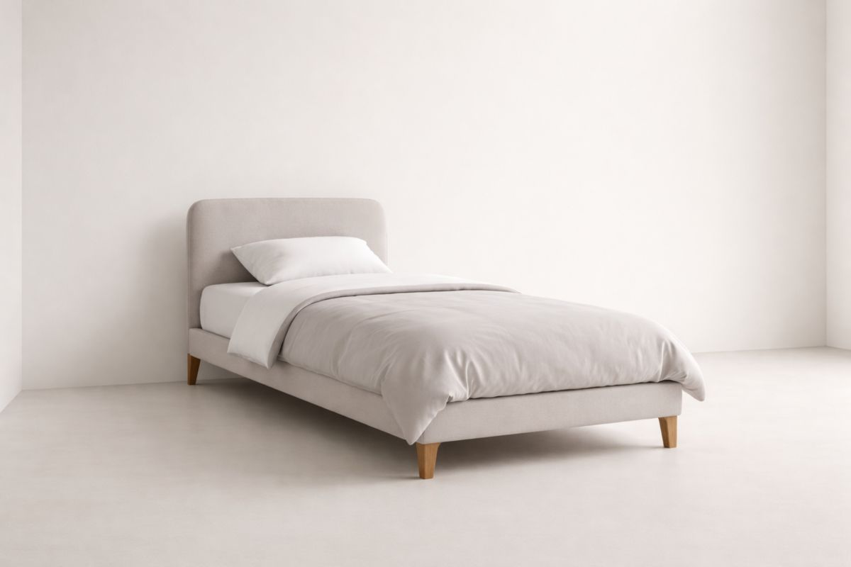 Einzelbett Stoff Holzbeine Beige 200x100×45cm