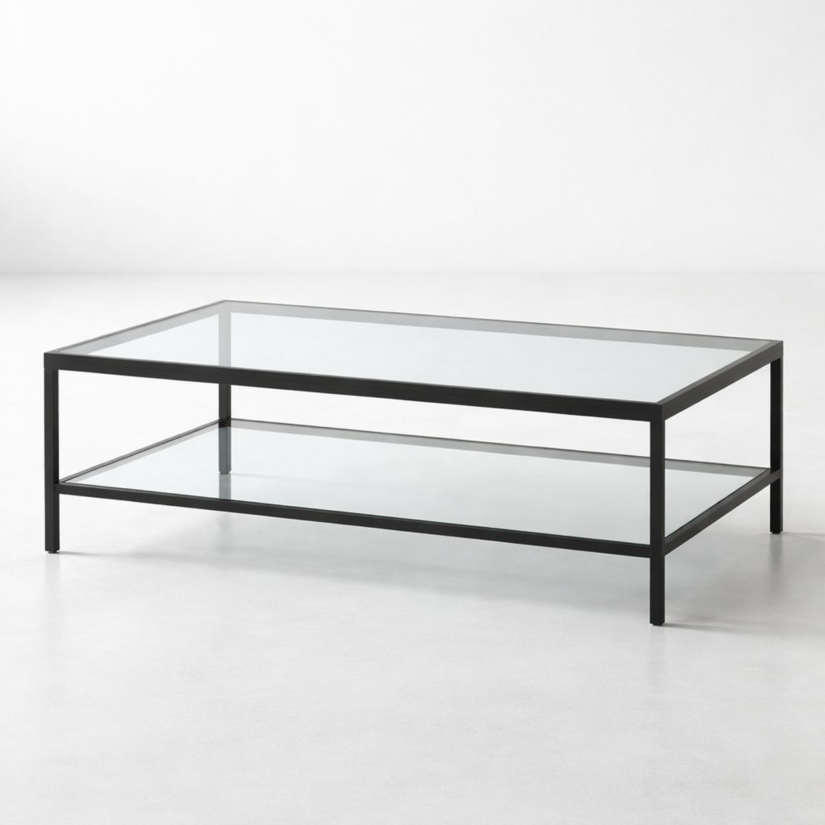 Rechteckiger Couchtisch aus Glas mit Metallrahmen in Schwarz 120x60x45cm