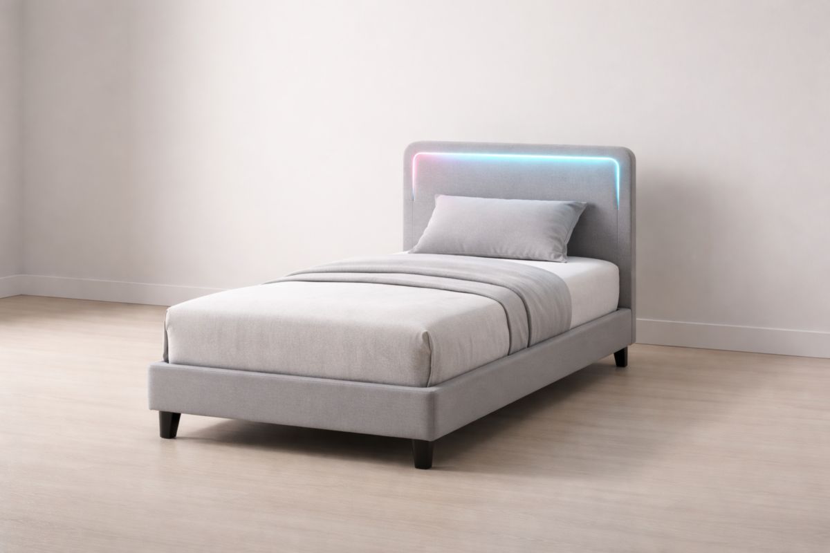 Einzelbett mit LED-Beleuchtung Stoff Grau 200x90×100 cm