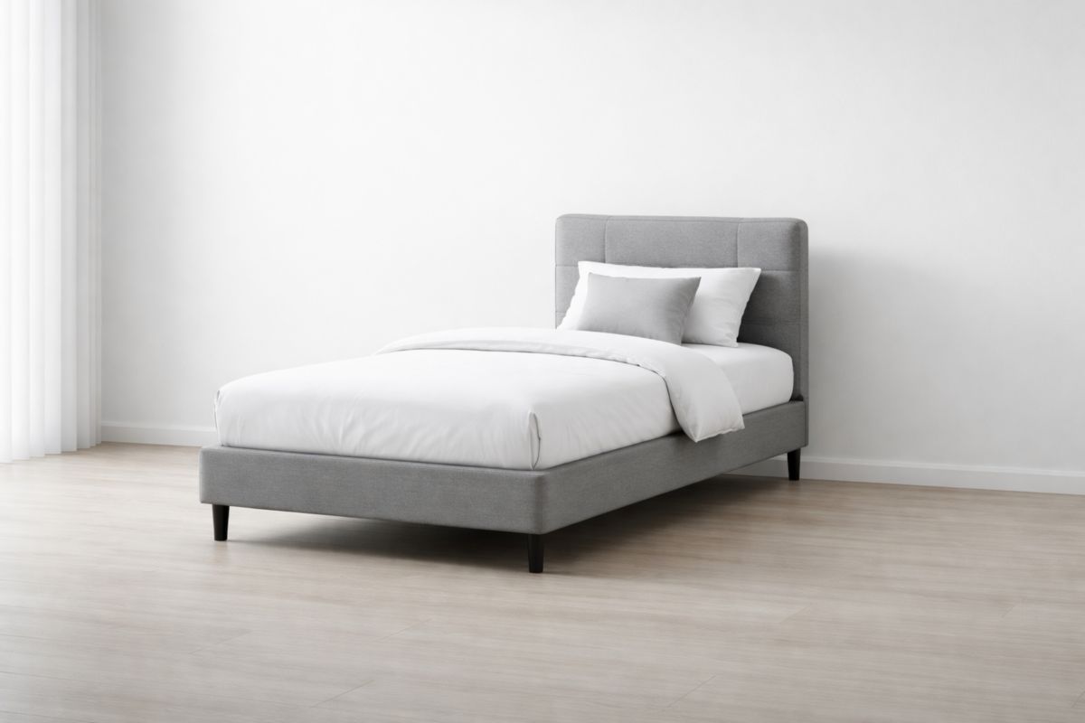 Einzelbett Grau Textilbezug mit Holzfüßen