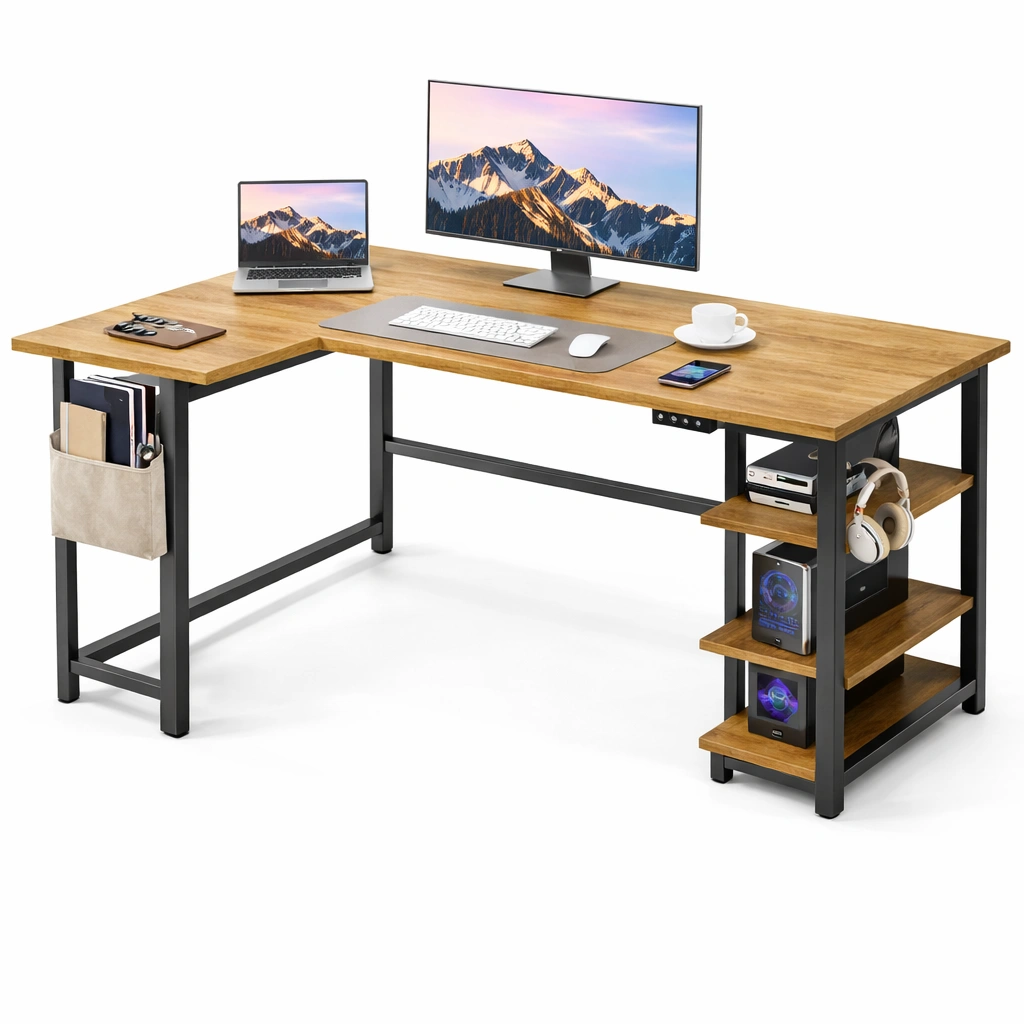 Escritorio En Forma L Con Estantes Laterales-Omnorae