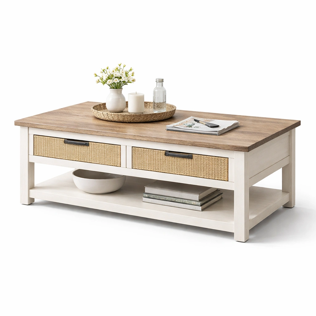Mesa De Centro Con Cajones Y Estante Inferior-Omnorae