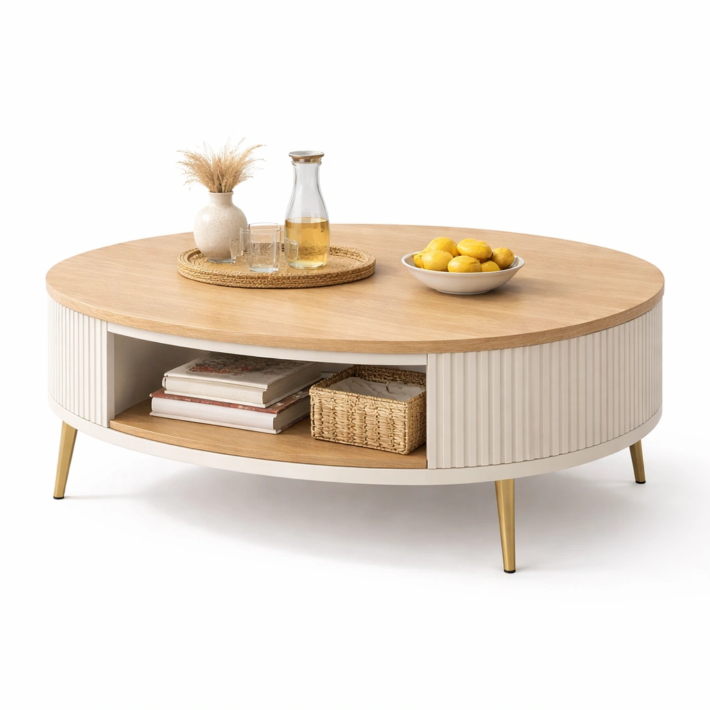 Mesa De Centro Redonda Con Estante Abierto-Omnorae