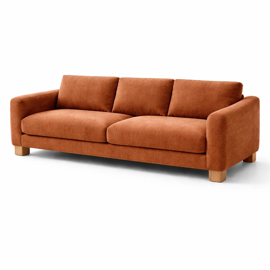Sofá - Sofá de tela de poliester marron con patas de madera