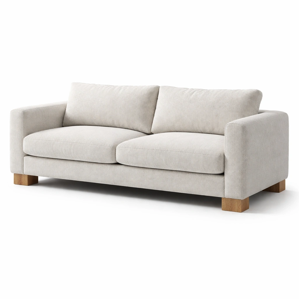 Sofá - Sofá de lino beige y madera maciza de tres plazas