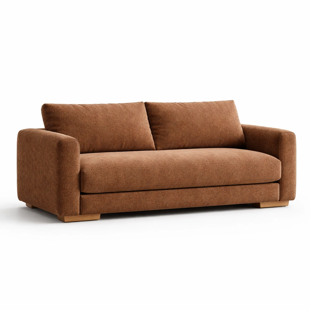 Sofá - Sofá de tela marron con estructura de madera