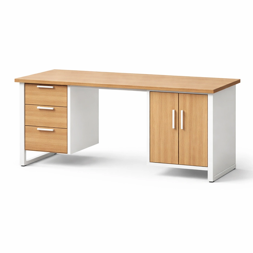 Escritorio - Escritorio de MDF y Acero con Cajones y Gabinete 160x60x75 cm