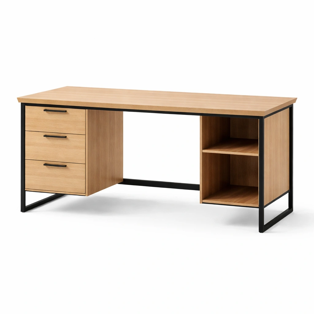 Escritorio - Escritorio de Madera de Partículas con Estructura Metálica Negra 140x60x75 cm