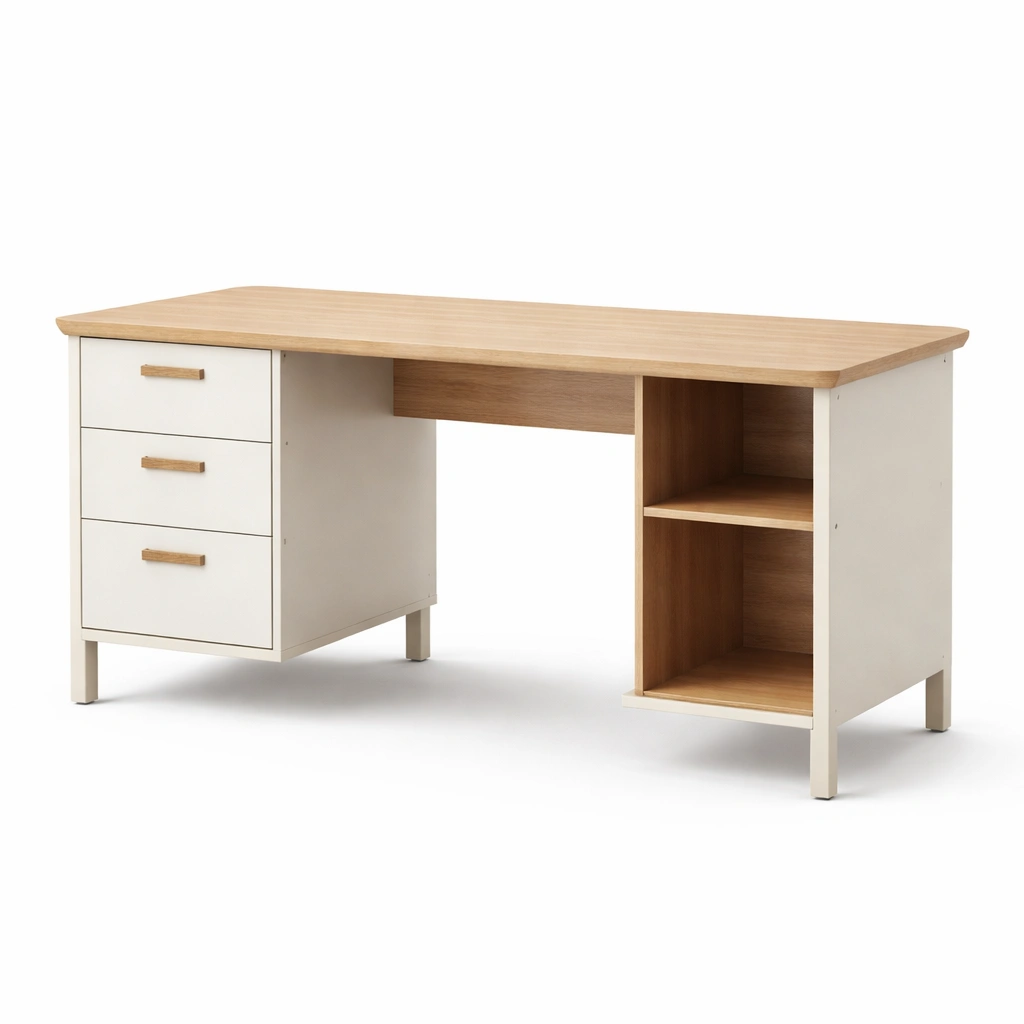 Escritorio - Escritorio de MDF con Cajones y Estantes Roble/Blanco