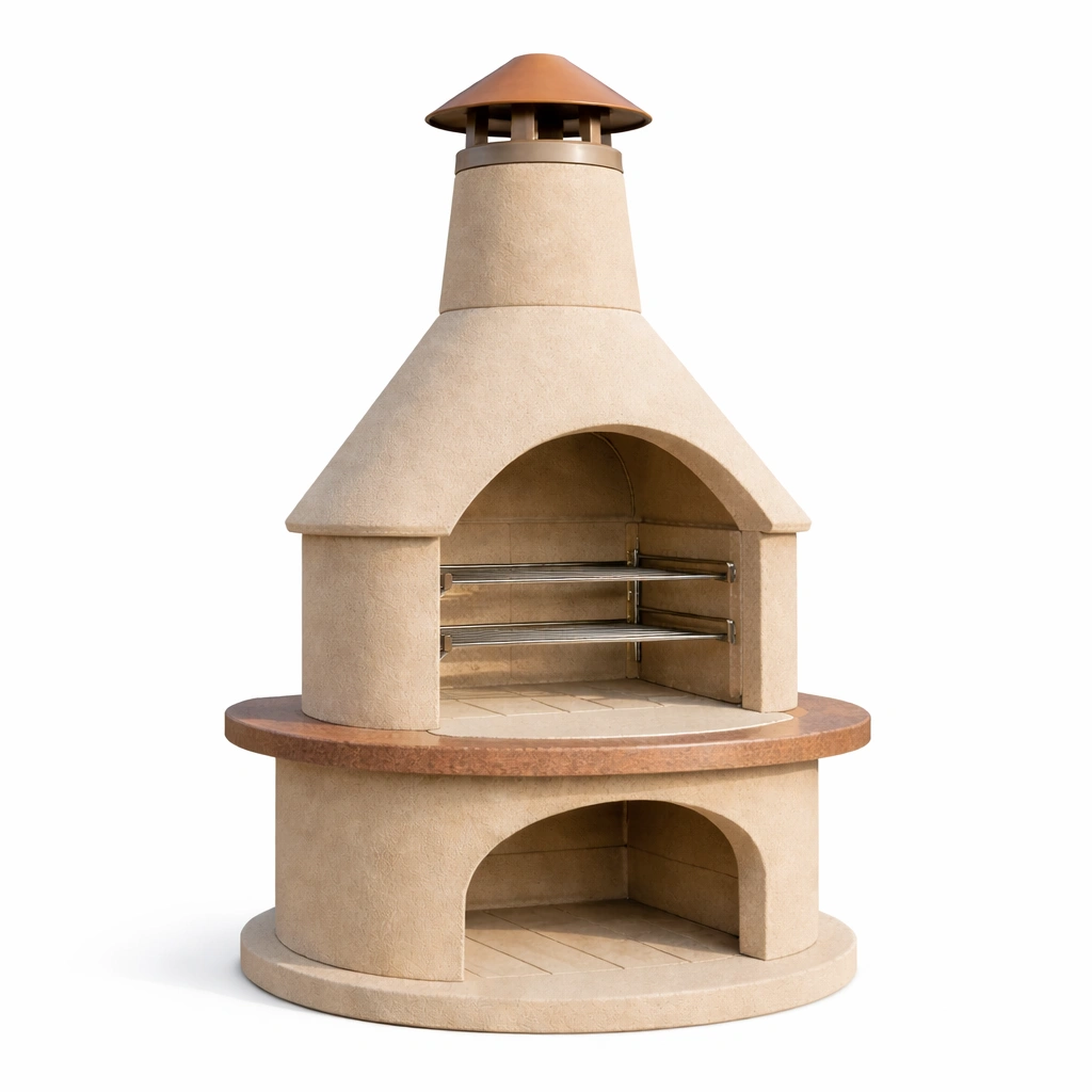Barbacoa - Barbacoa exterior con chimenea en hormigón beige