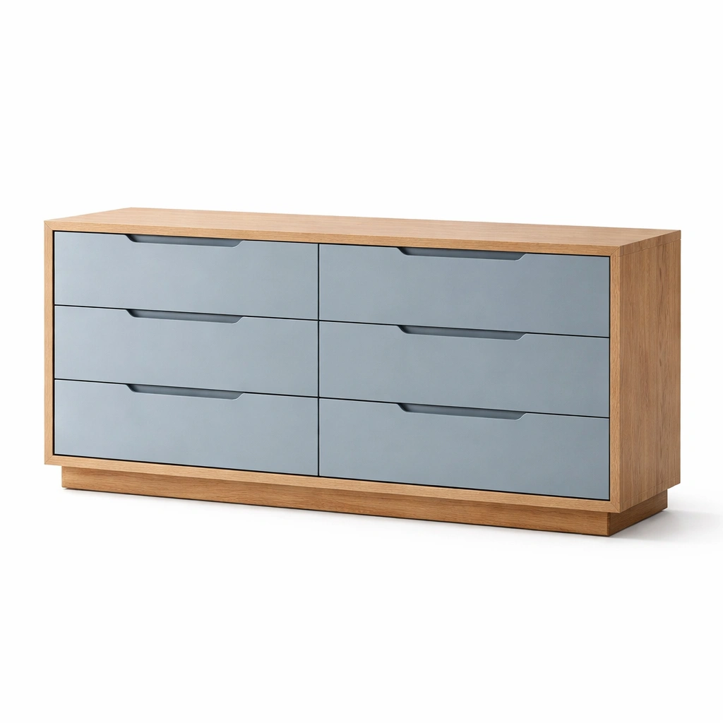 Cajonera - Cajonera de madera con cajones en azul y roble 140x40x75cm