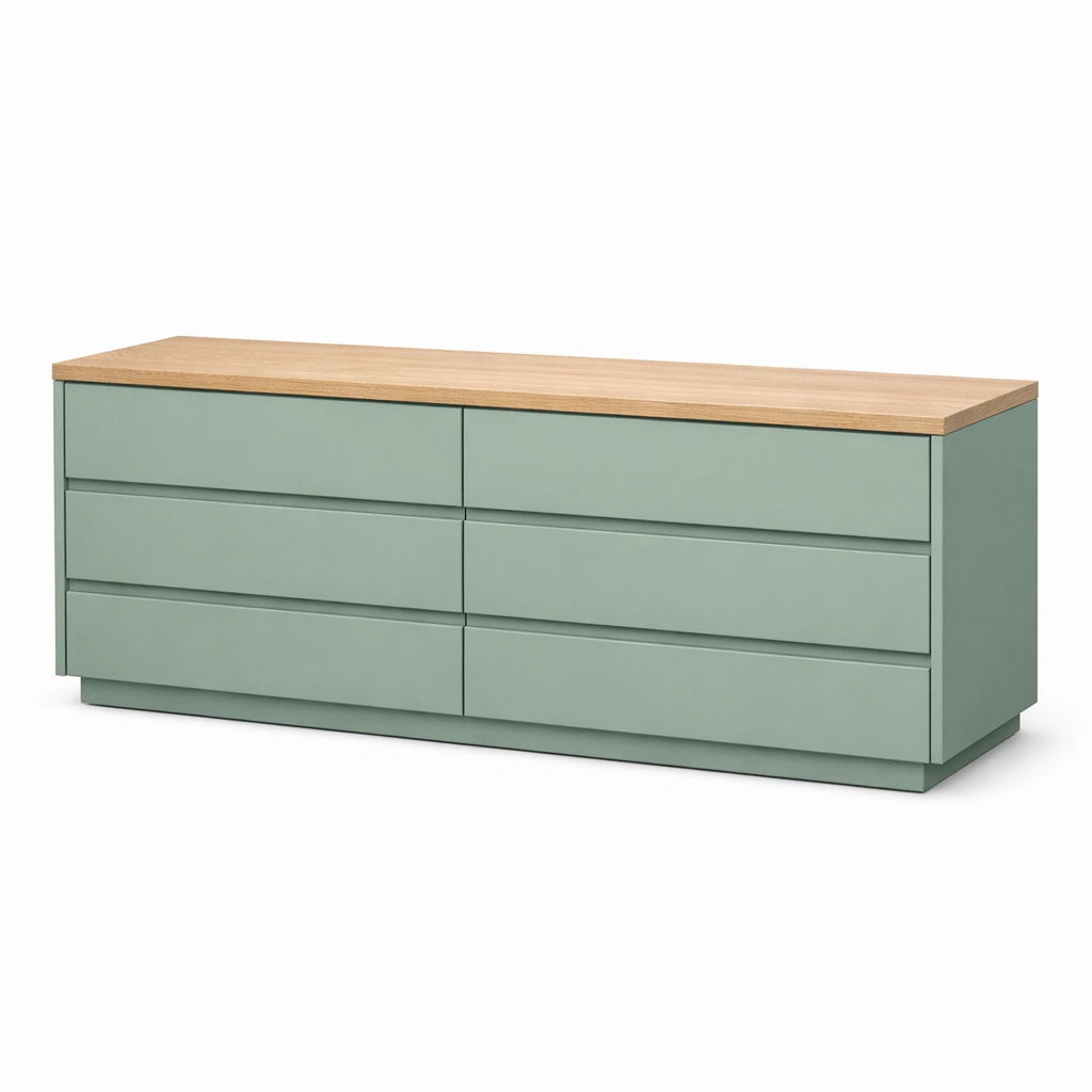 Cajonera - Cajonera de mdf en verde y roble con cajones 160x45x60cm