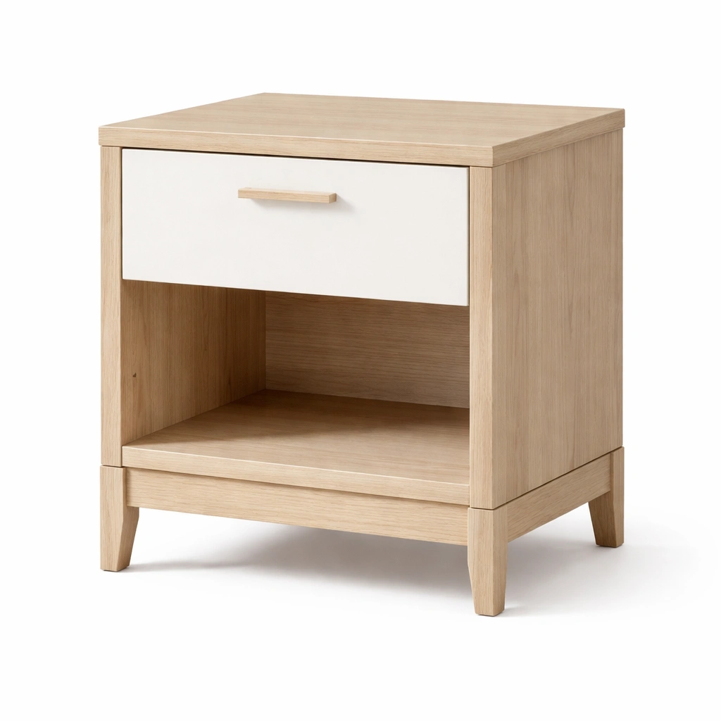 Mesita de noche - Mesita de noche de madera contrachapada con cajon blanco 40x30x50 cm