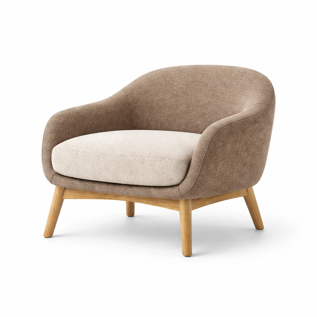 Sillón - Sillón tapizado de poliester con patas de madera de roble